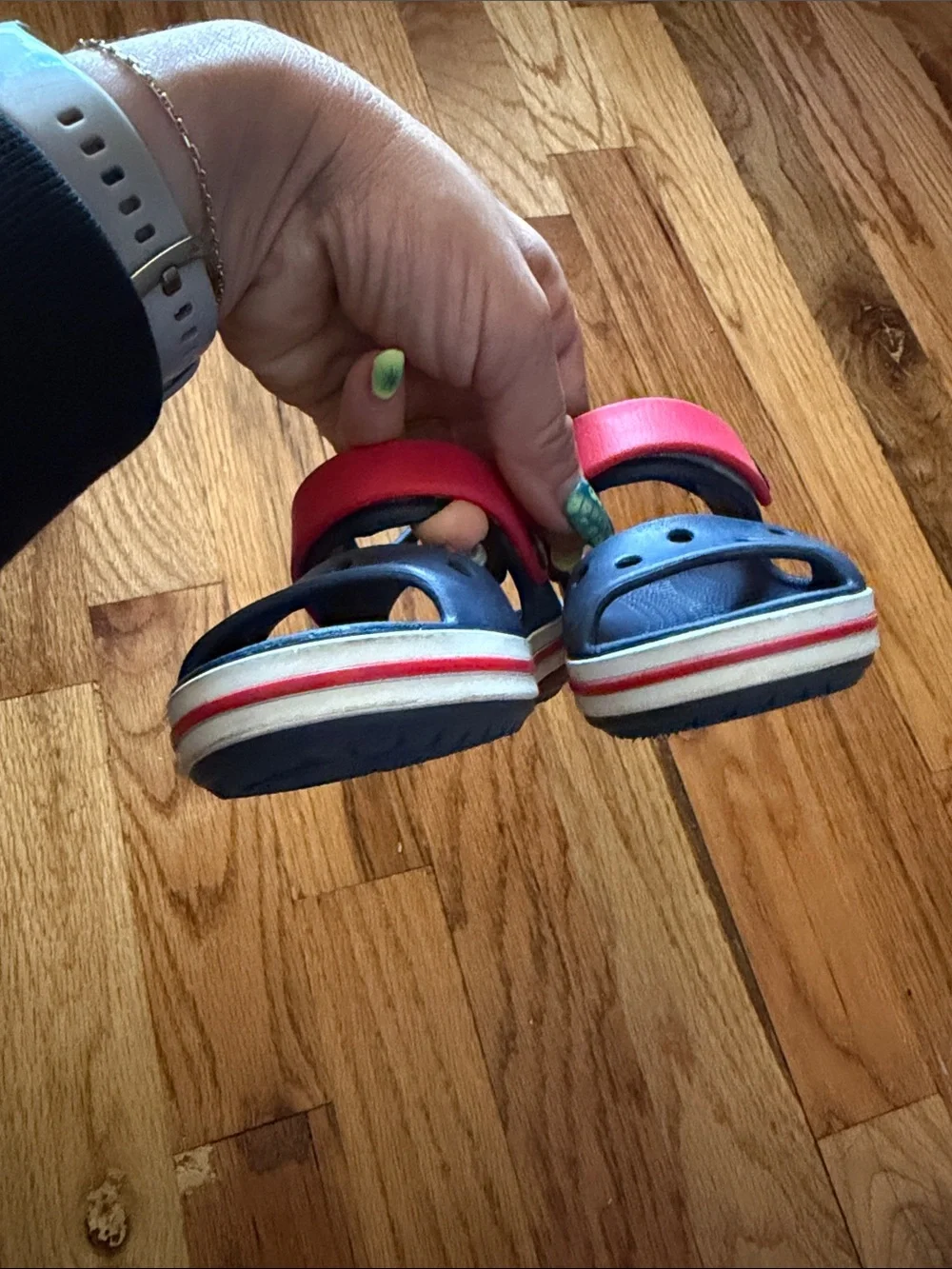 CROCS Kids Navy and Pink Hook-and-Loop Sandal - Picture 9 of 9